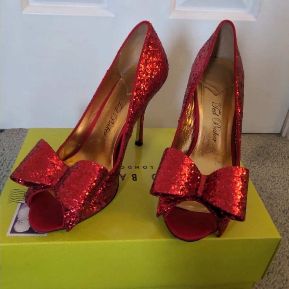 Ted Baker glitter peep toe heels.